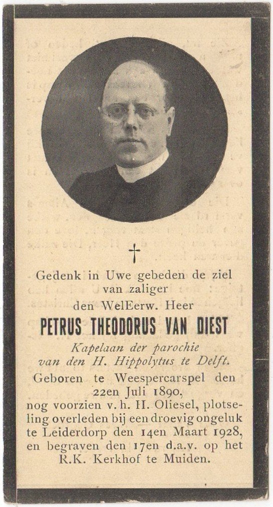 pater Petrus van Diest 1890 Weespercarspel + 1928 Leiderdorp, Ophalen of Verzenden
