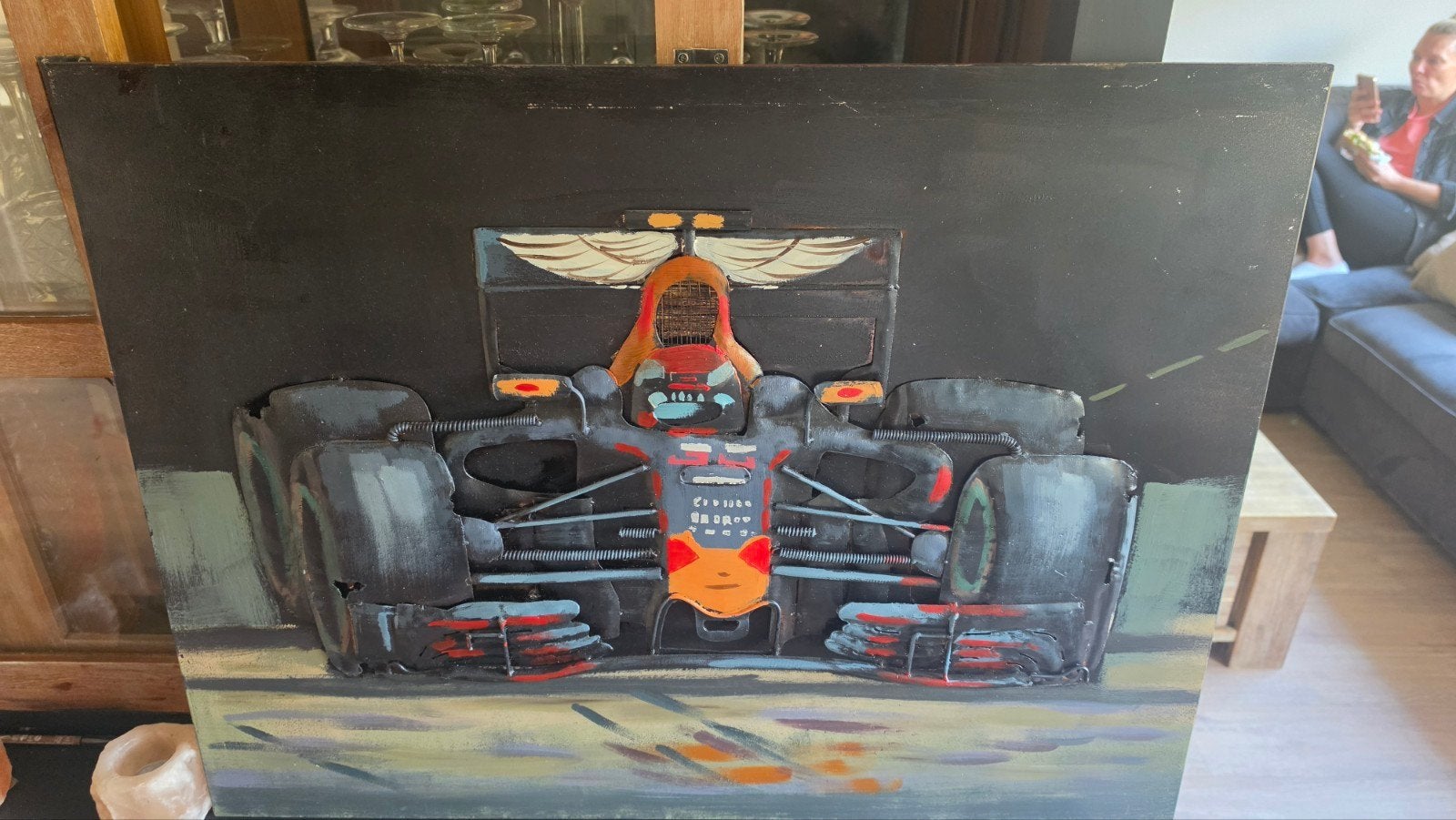 Red Bull F1 3D Metaal Schilderij - Handgemaakt Kunstwerk, 3D-effect, Overige technieken, Metaal, Ophalen