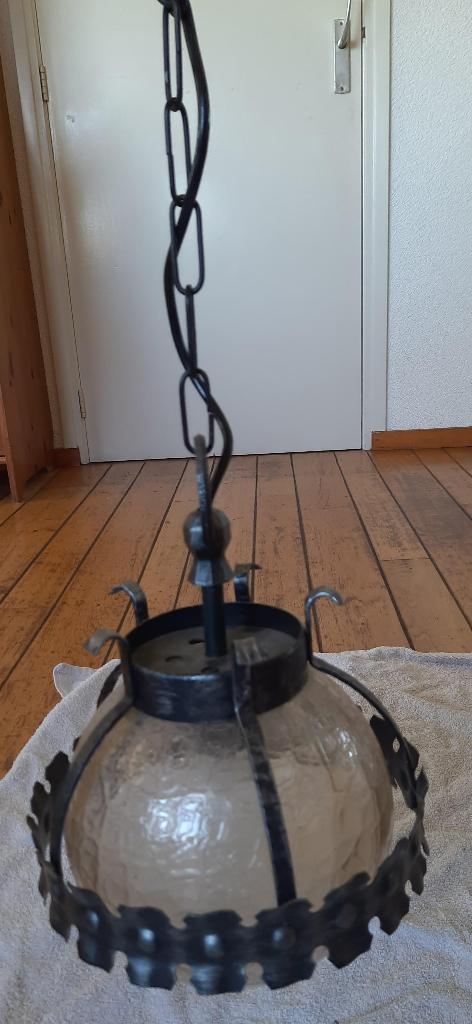 Hanglamp, ronde bol, brocante/vintage, Ophalen of Verzenden, Zo goed als nieuw, Glas, 50 tot 75 cm