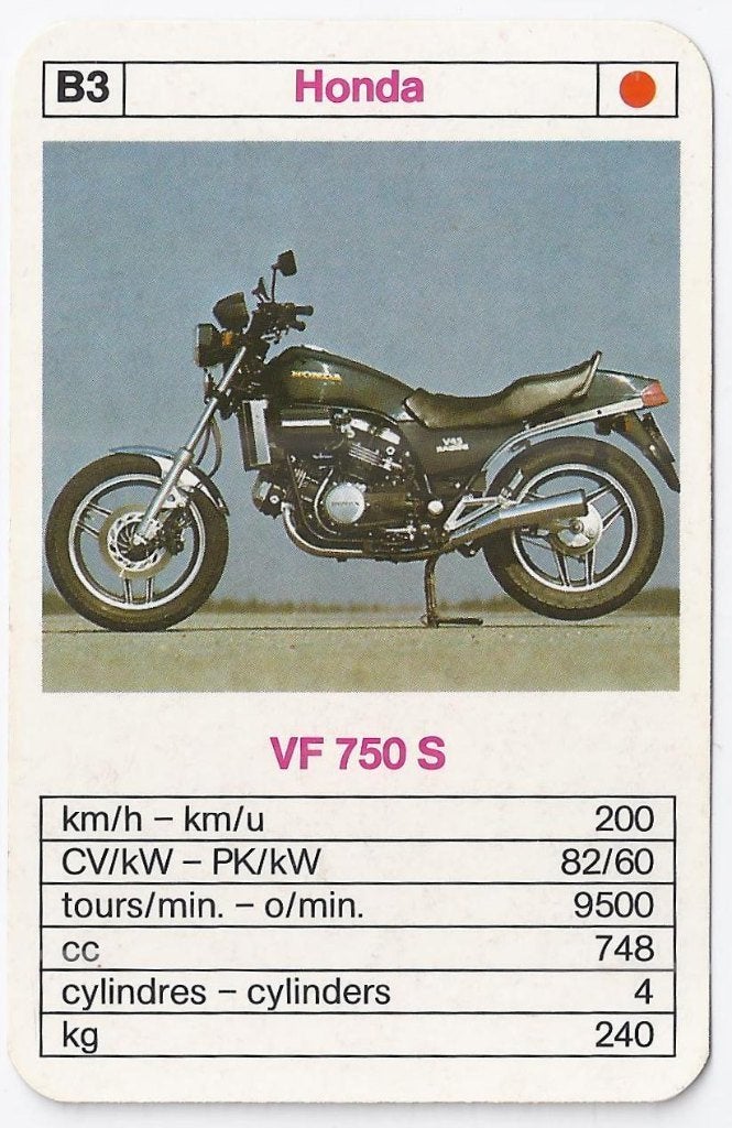 Mo2628 motorkaartje b3 honda vf 750 s, Ophalen of Verzenden, Zo goed als nieuw, Motoren