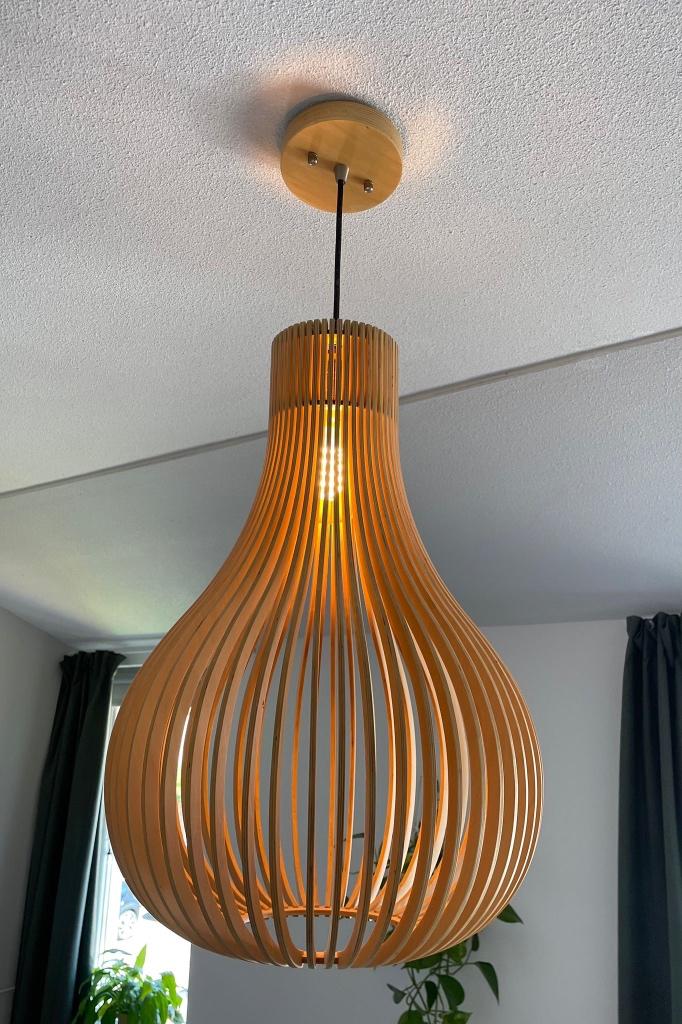 Moderne houten hanglamp, Ophalen, Gebruikt, 50 tot 75 cm, Modern