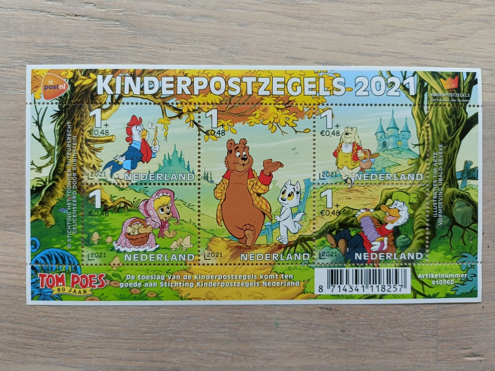Kinderpostzegels 2021 - Tom Poes 80 Jaar, Postzegels en Munten, Ophalen of Verzenden, Na 1940, Postfris