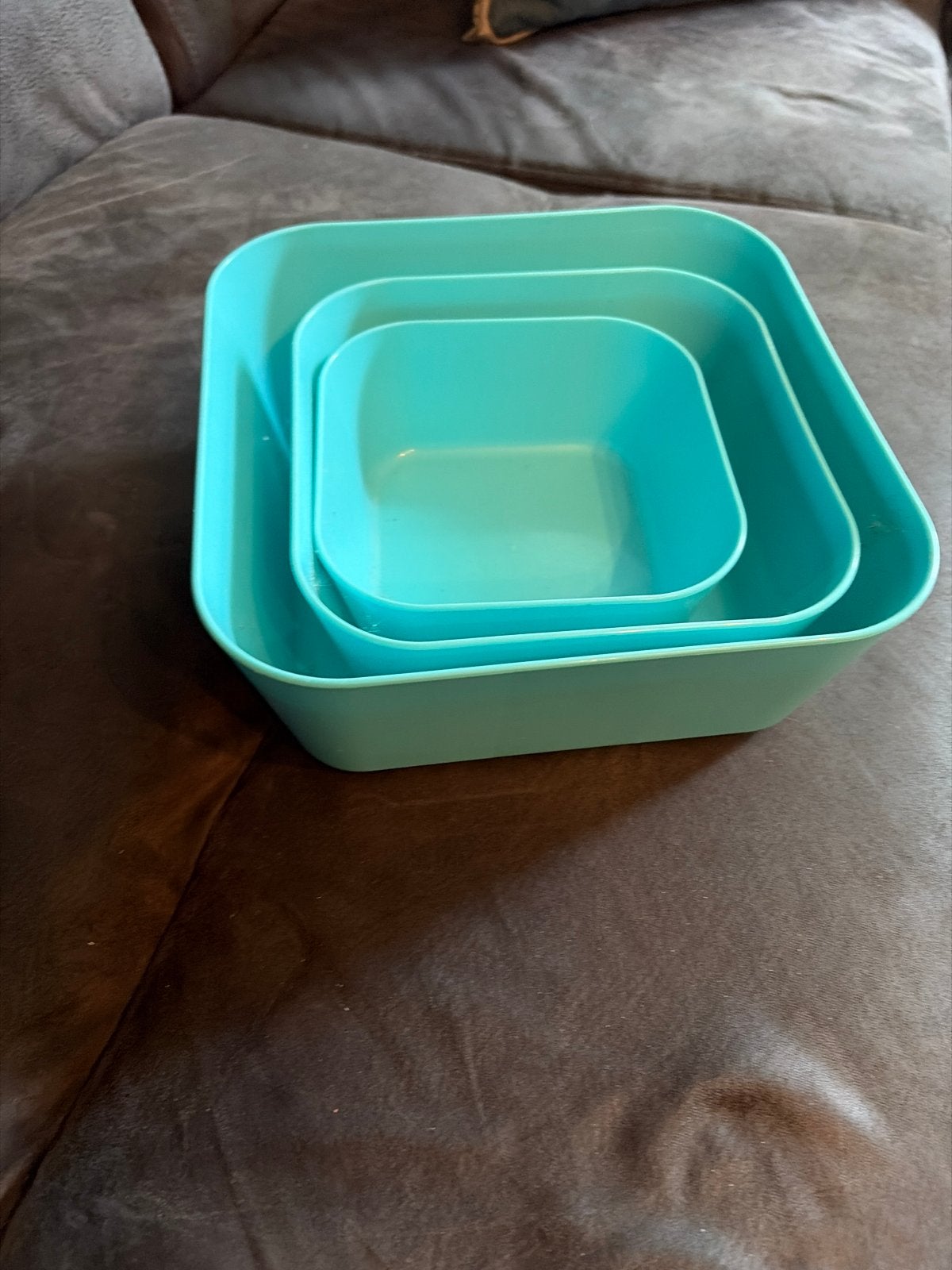 Set van 3 IKEA bakjes - Lichtblauw, Kunststof, Gebruikt, Schaal, Vierkant