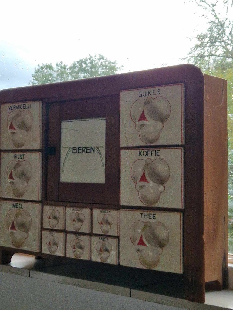 Zeldzaam Art Deco Kruidenrek (1950) (brocante), Gebruikt, Hout, Ophalen of Verzenden, Voorraadpot