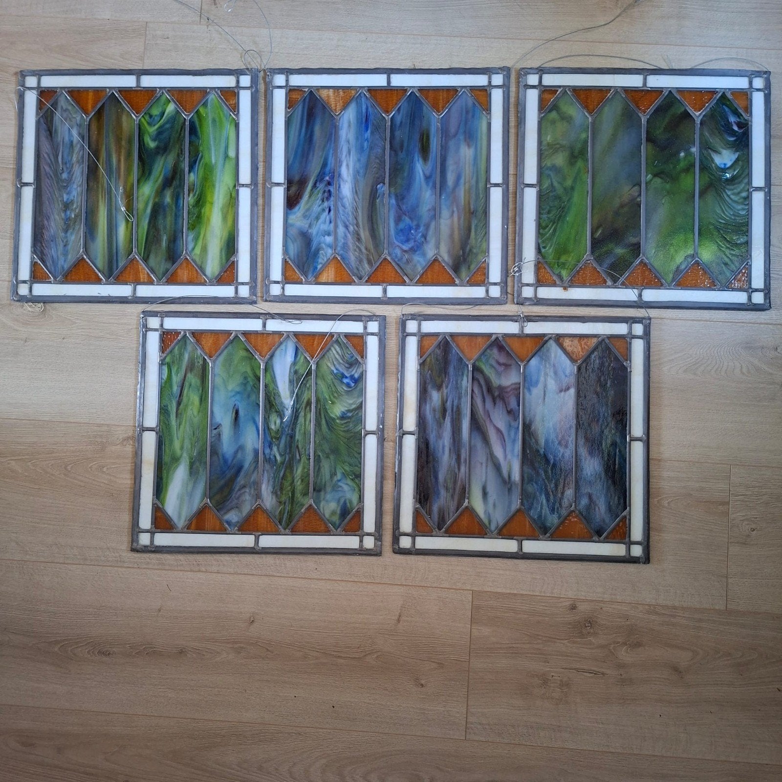 5x Glas in Lood Hangdecoratie - Unieke Raamdecoratie, Ophalen, Glas, Handgemaakt, Wanddecoratie