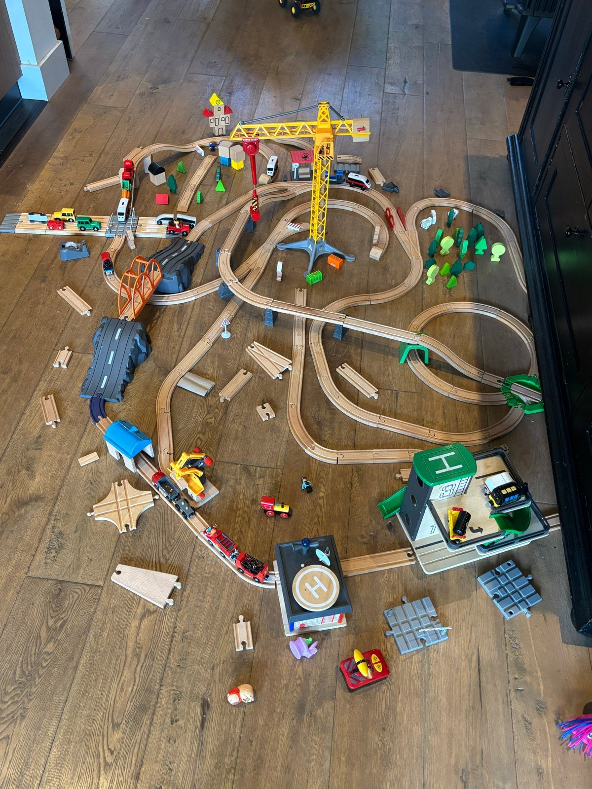 Grote Houten Treinbaan Set met Accessoires, Ophalen of Verzenden, Gebruikt, Overige typen