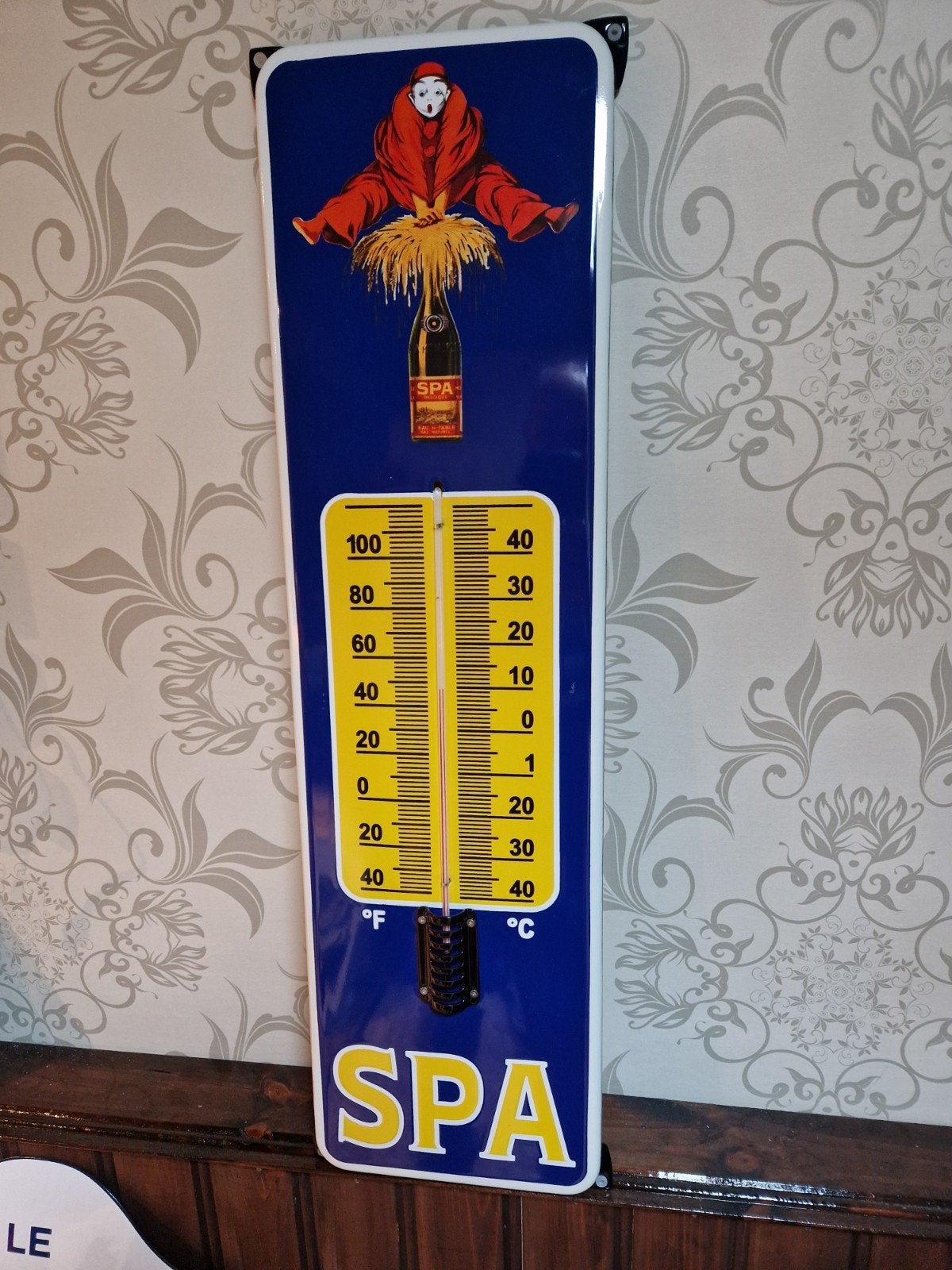 Spa thermometer emaille, Verzamelen, Merken en Reclamevoorwerpen, Ophalen of Verzenden, Zo goed als nieuw, Reclamebord