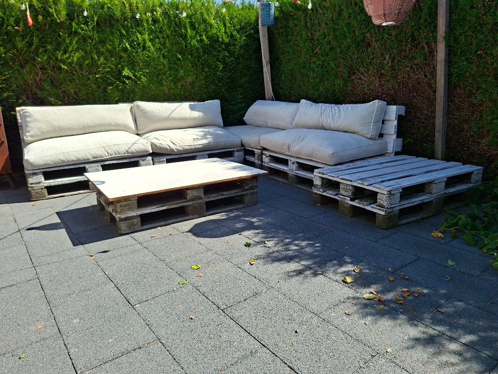 Palletbank met kussens, Ophalen, Gebruikt, Hout