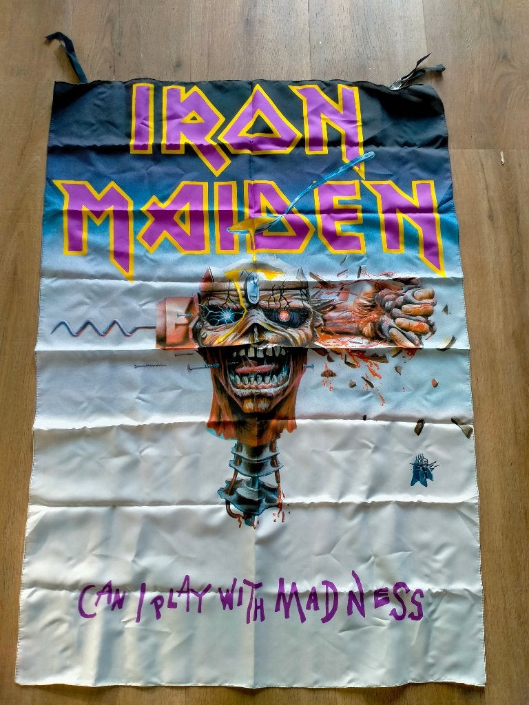 Iron maiden can i Play with madness vintage muziek vlag RARE, Verzamelen, Verzenden, Zo goed als nieuw