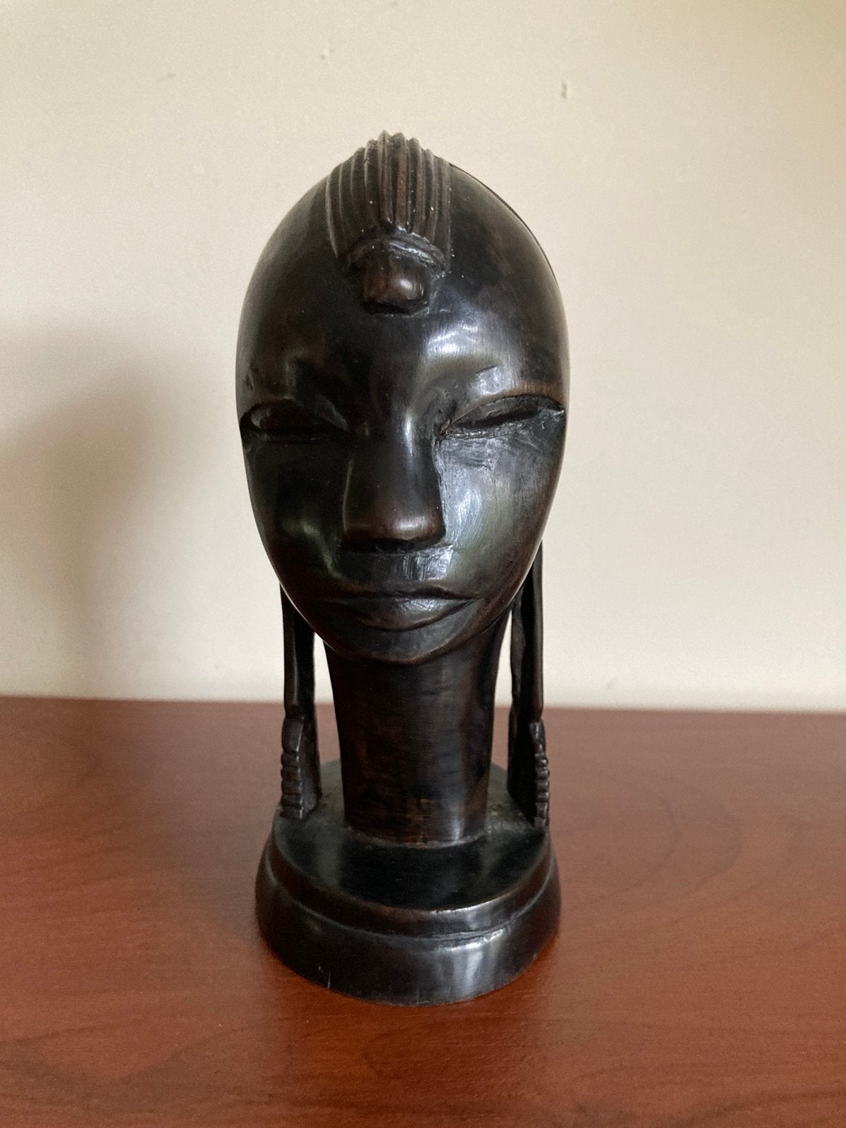 AFRIKAANS VROUWENHOOFD HANDGESNEDEN, Antiek en Kunst, Minder dan 20 cm, Ophalen of Verzenden, Handgemaakt, Beeld