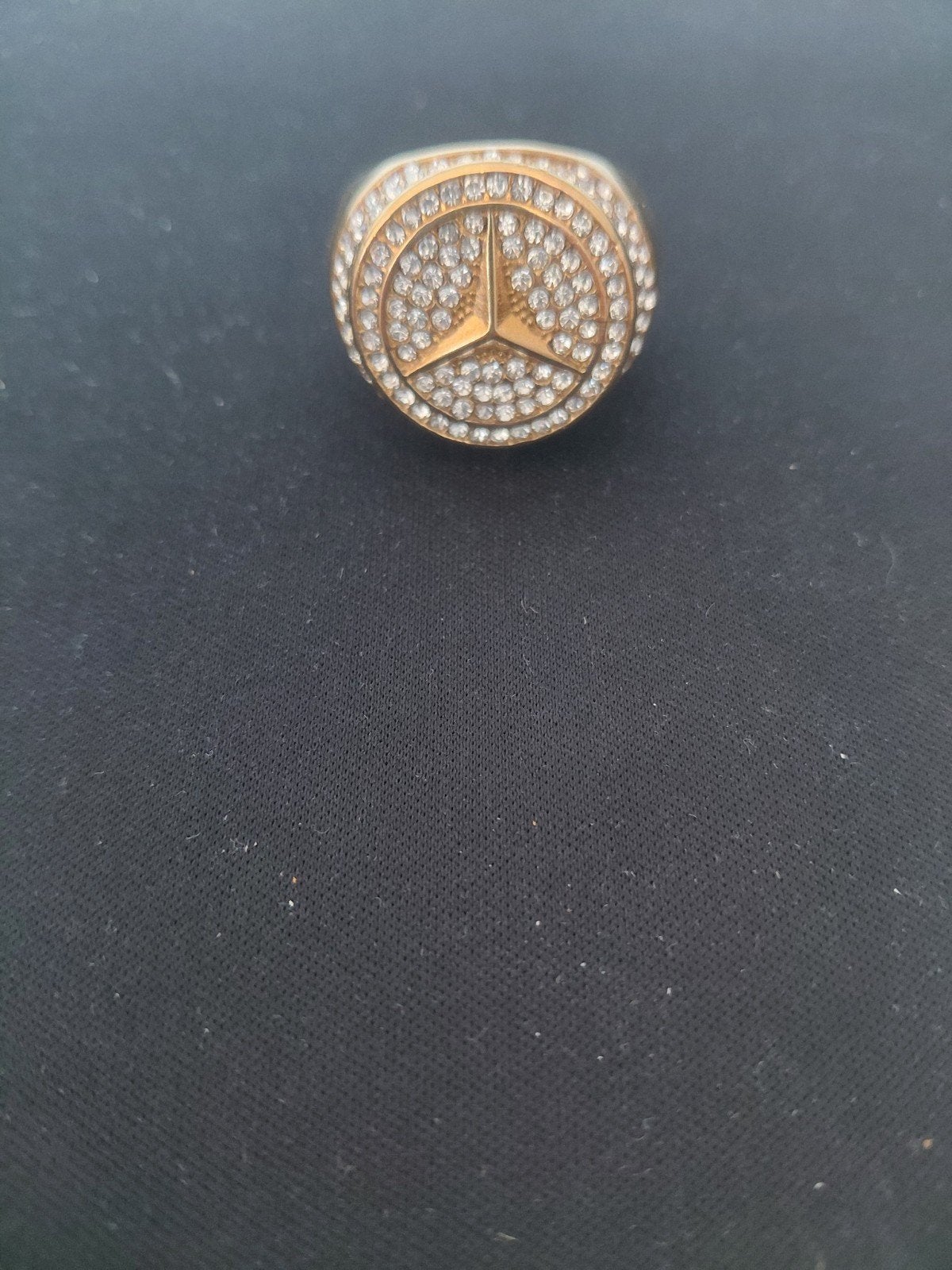 Goudkleurige RVS Vergulde Mercedes Herenring – Maat 21, Sieraden, Tassen en Uiterlijk, Ringen, 20 of groter, IJzer of Staal, Heer