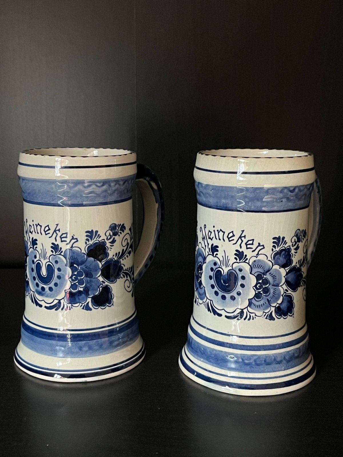 Set van 2 Delfts Blauwe Heineken Bierpullen - Handgeschilder, Ophalen