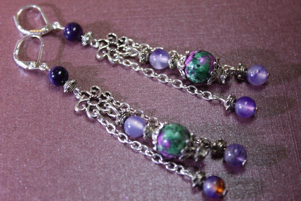 Edelsteen Anfora-druppeloorbellen, Sieraden, Tassen en Uiterlijk, Oorbellen, Ophalen of Verzenden, Nieuw, Paars, Overige materialen