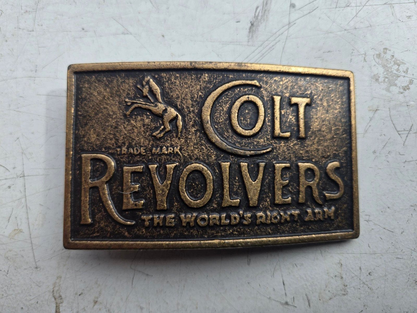 vintage Brass Belt Buckle Colt Revolvers, Kleding | Heren, Riemen en Ceinturen, Losse buckle of gesp, Colt, Minder dan 95 cm, Ophalen of Verzenden