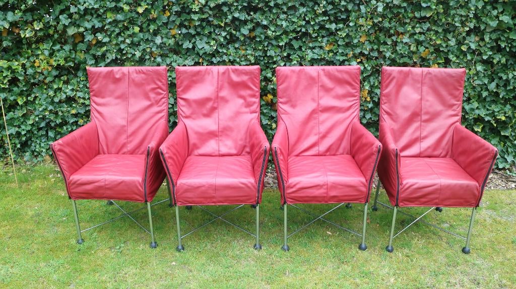 Montis chaplin rood leren stoelen., Ophalen, Gebruikt, Rood