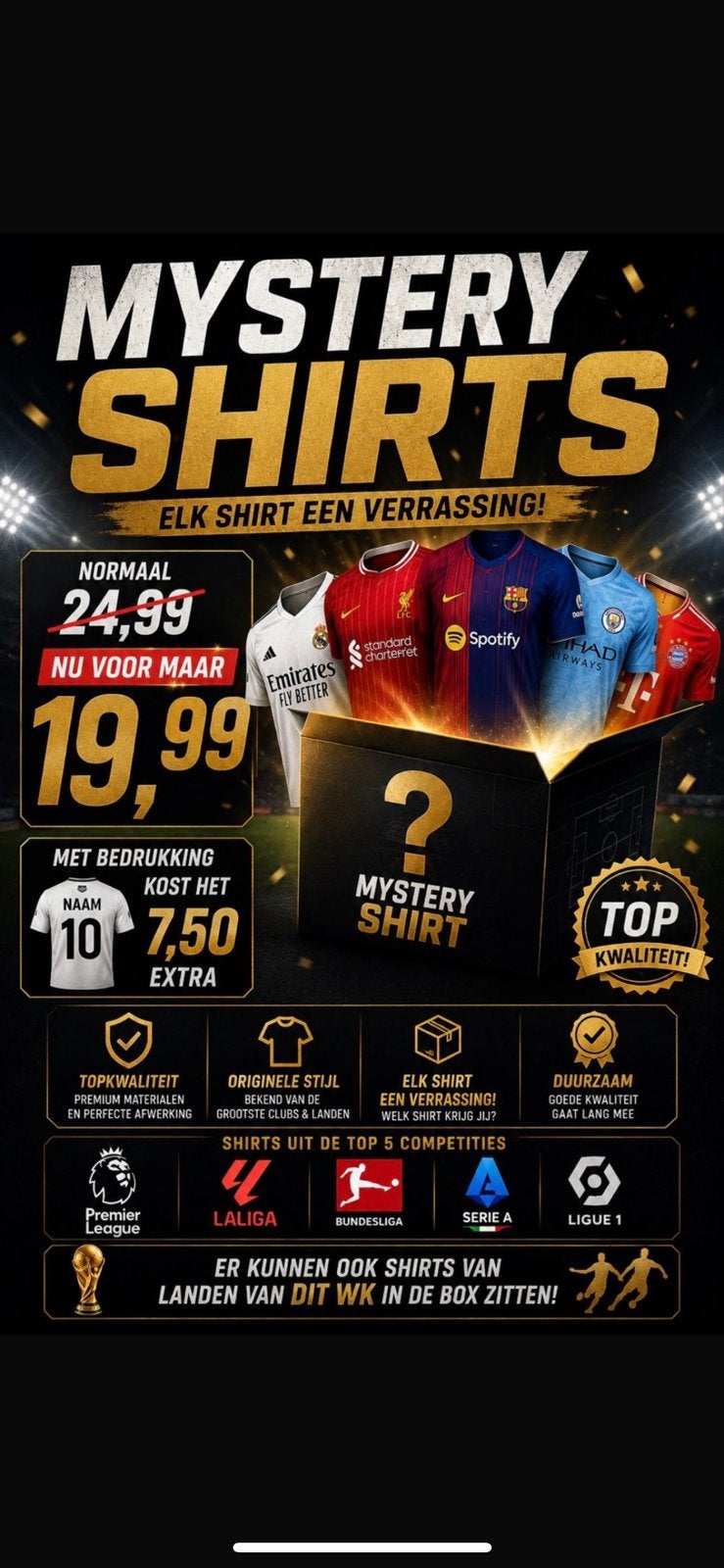 Mystery Voetbalshirt - Elk shirt een verrassing!, Kleding | Heren, T-shirts, Ophalen of Verzenden, Nieuw, Overige maten, Meerkleurig