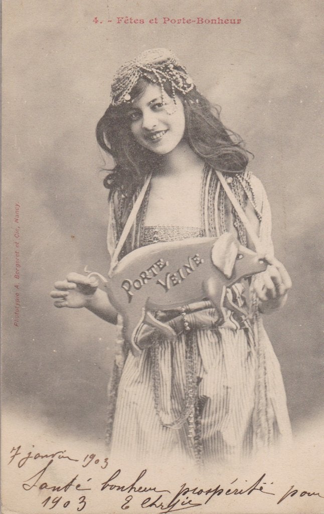 Meisje lang haar en bijzondere tas. Zeer oude AK. 1903, Verzamelen, Ophalen of Verzenden, Voor 1920, Gelopen, Kinderen