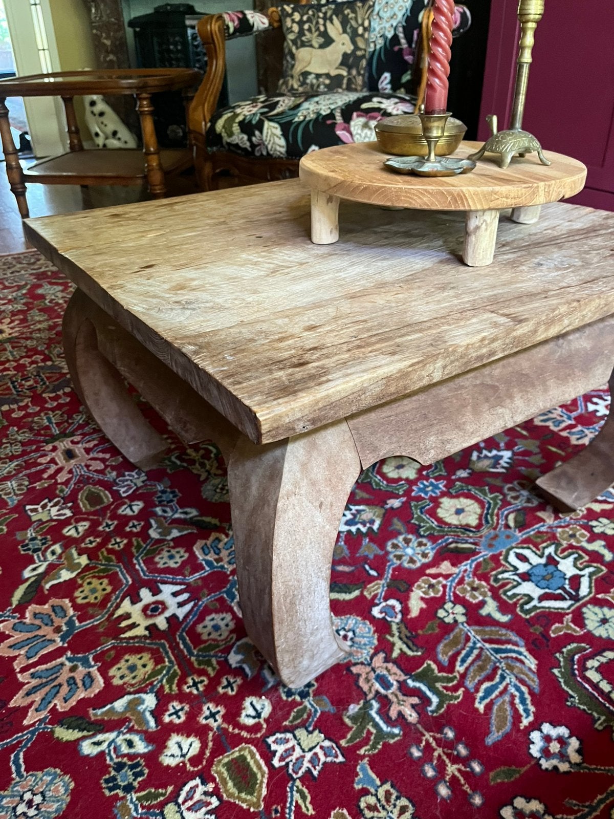 Opiumtafel teak salontafel / bijzettafel 60x60, Ophalen, Aziatisch, Gebruikt, 50 tot 100 cm