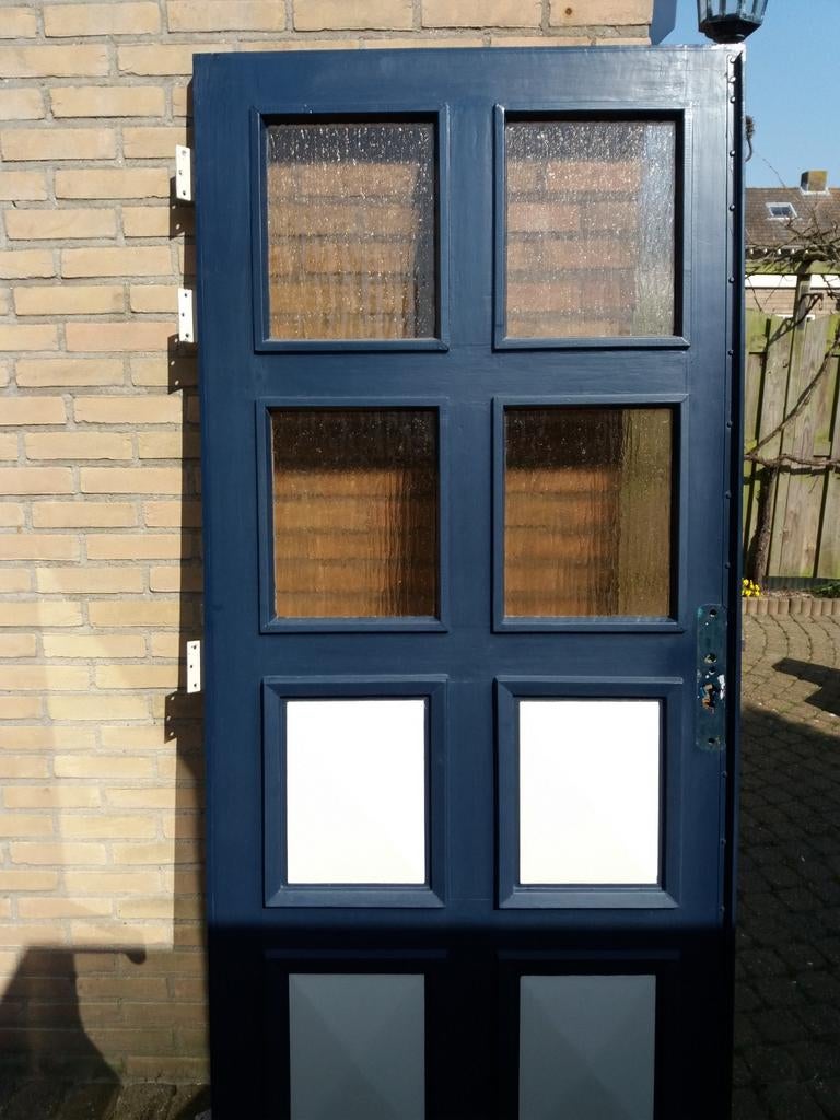 Massief Merbau voordeur met glas - 92,5x210,5cm, Ophalen, Gebruikt, 80 tot 100 cm, Buitendeur