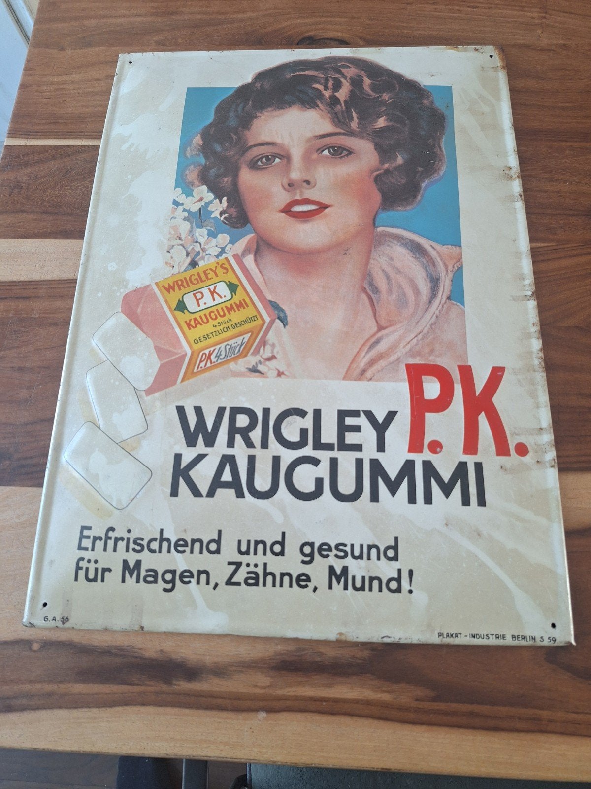 Vintage Wrigley's PK Kaugummi Emaille Reclamebord, Ophalen of Verzenden