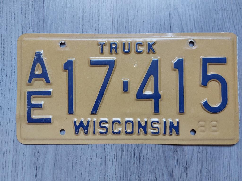 Kentekenplaat 1988 Wisconsin USA Nummerplaat Nummerbord, Ophalen of Verzenden, Gebruikt, Auto's