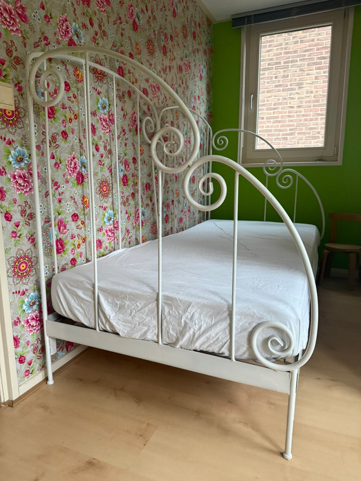 Brocante wit metalen  bed 90x 200, Ophalen, 90 cm, Eenpersoons, Wit