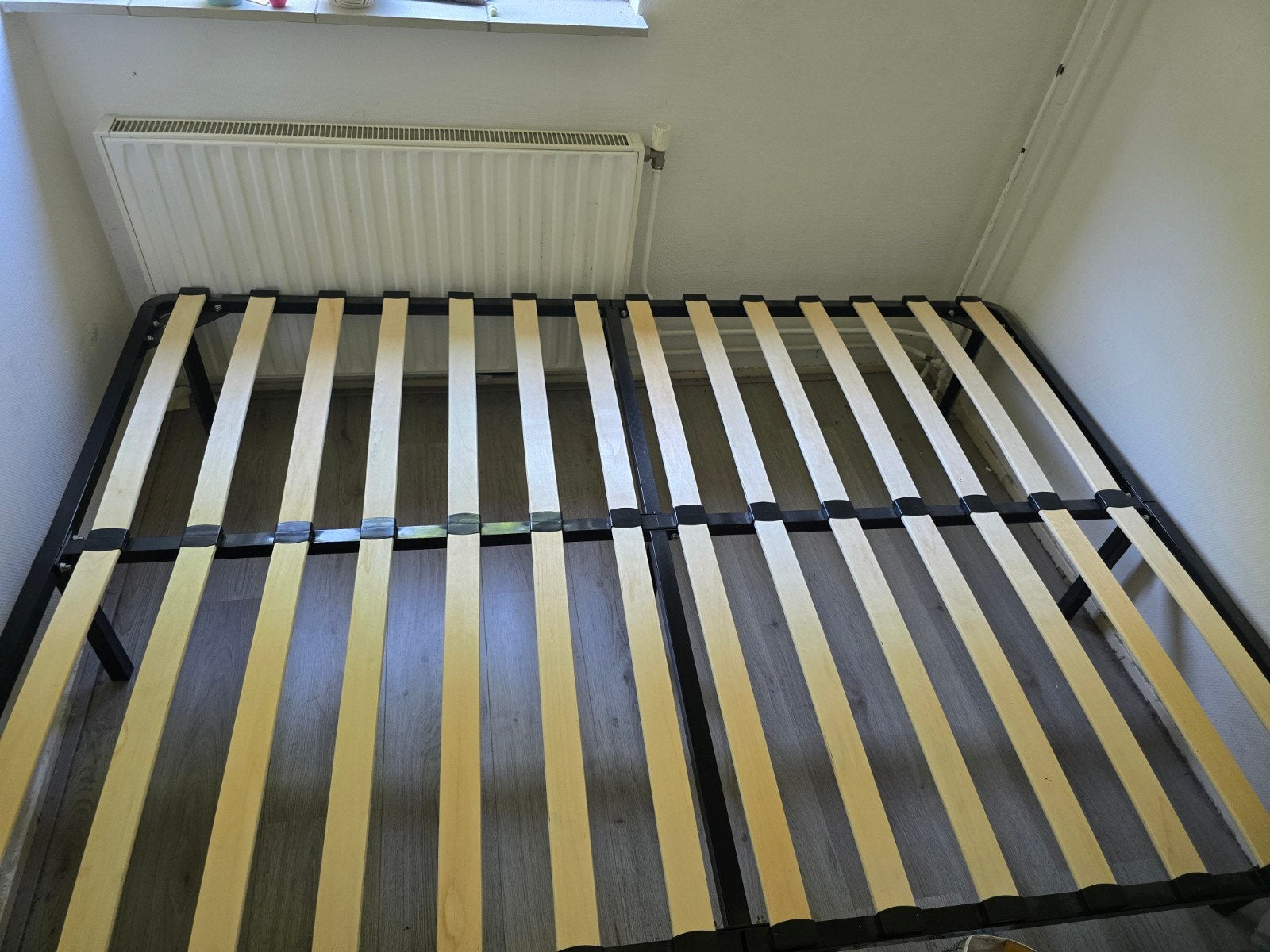 Metalen bed 140x200, Zwart, Tweepersoons, Zo goed als nieuw, Metaal