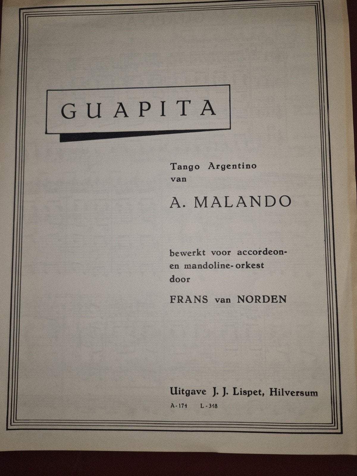 Guapita Tango Argentino - A. Malando, Muziek en Instrumenten, Bladmuziek, Gebruikt, Accordeon, Ophalen of Verzenden, Artiest of Componist
