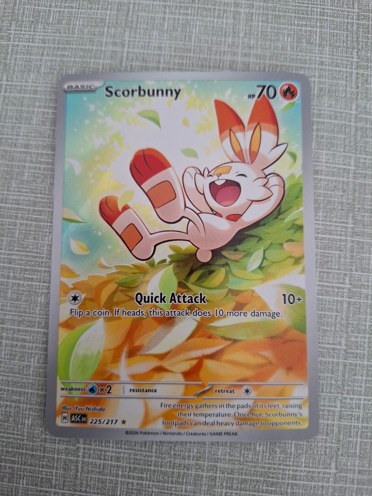 Scorbunny 225/217 Pokémon kaart, Ophalen of Verzenden, Zo goed als nieuw, Losse kaart
