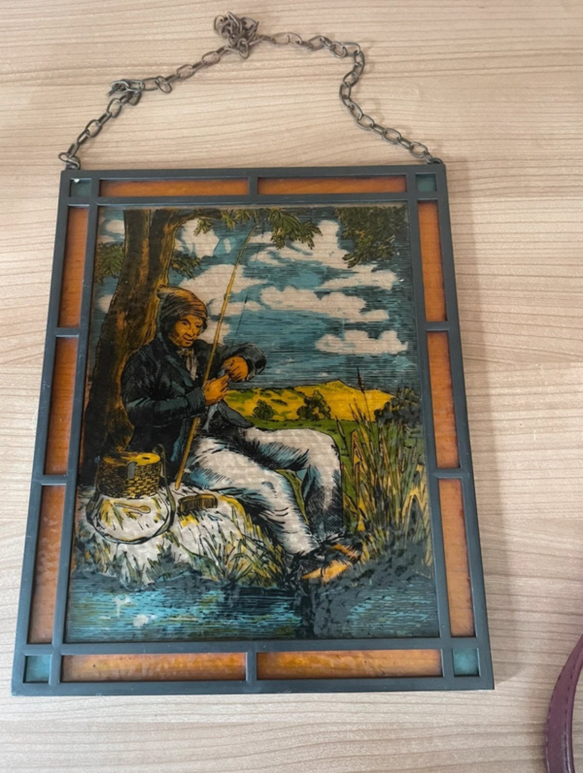 Vintage glas-in-lood raamhanger visser, Ophalen of Verzenden