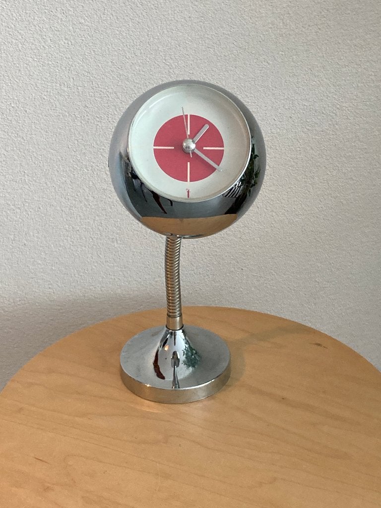 Space Age, "Present Time"  vintage klok met flexibele hals., Huis en Inrichting, Verzenden, Analoog, Werkt op batterijen, Overige kleuren