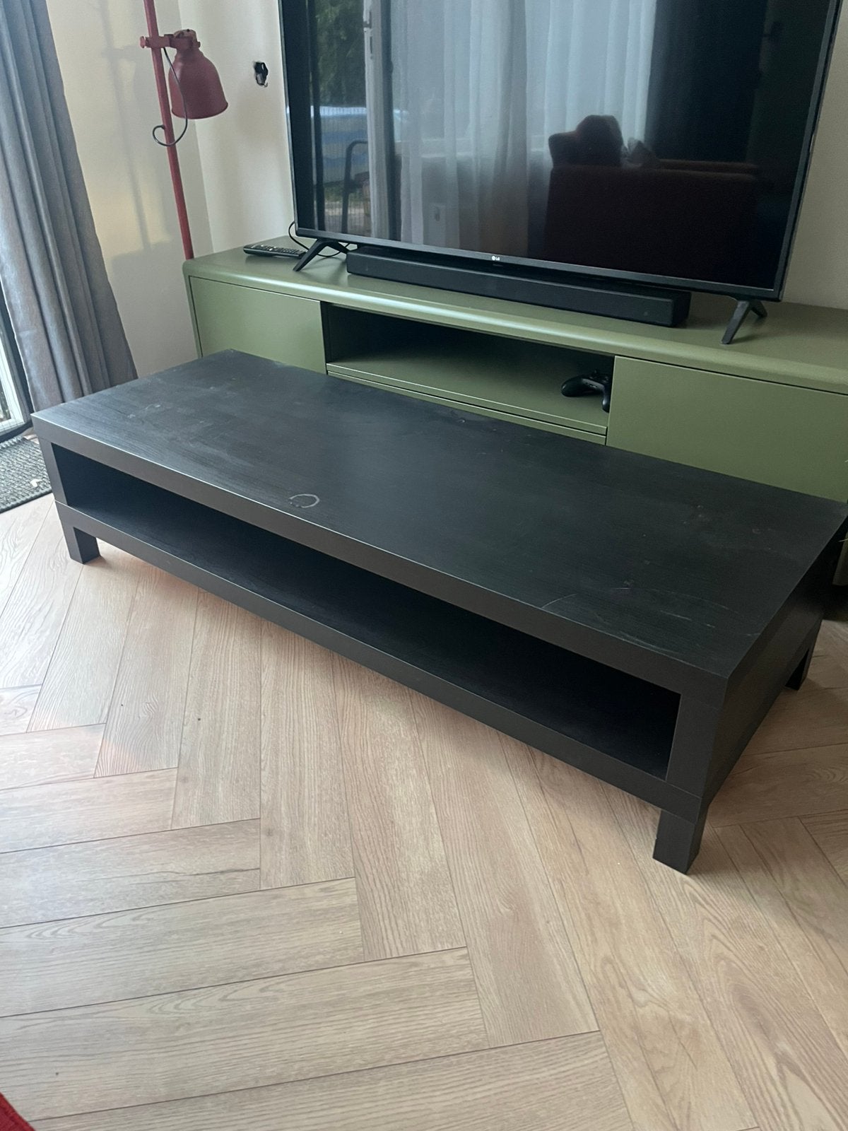İkea tv meubel zwart, Ophalen, Gebruikt, 100 tot 150 cm, Minder dan 100 cm