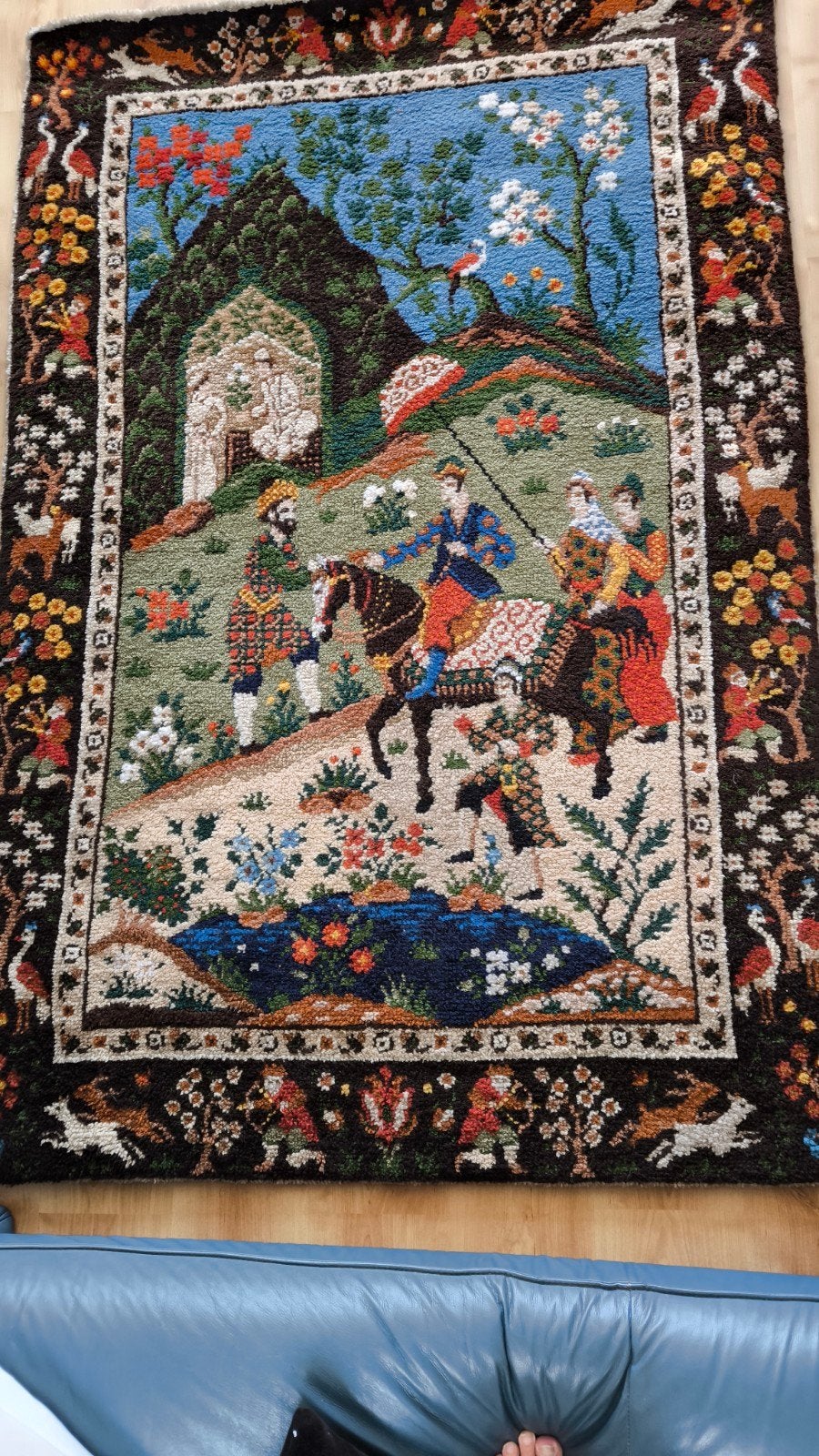 Handgeknoopt wandkleed - 125 x 190 cm, Ophalen, Gebruikt, 100 tot 150 cm, Oranje