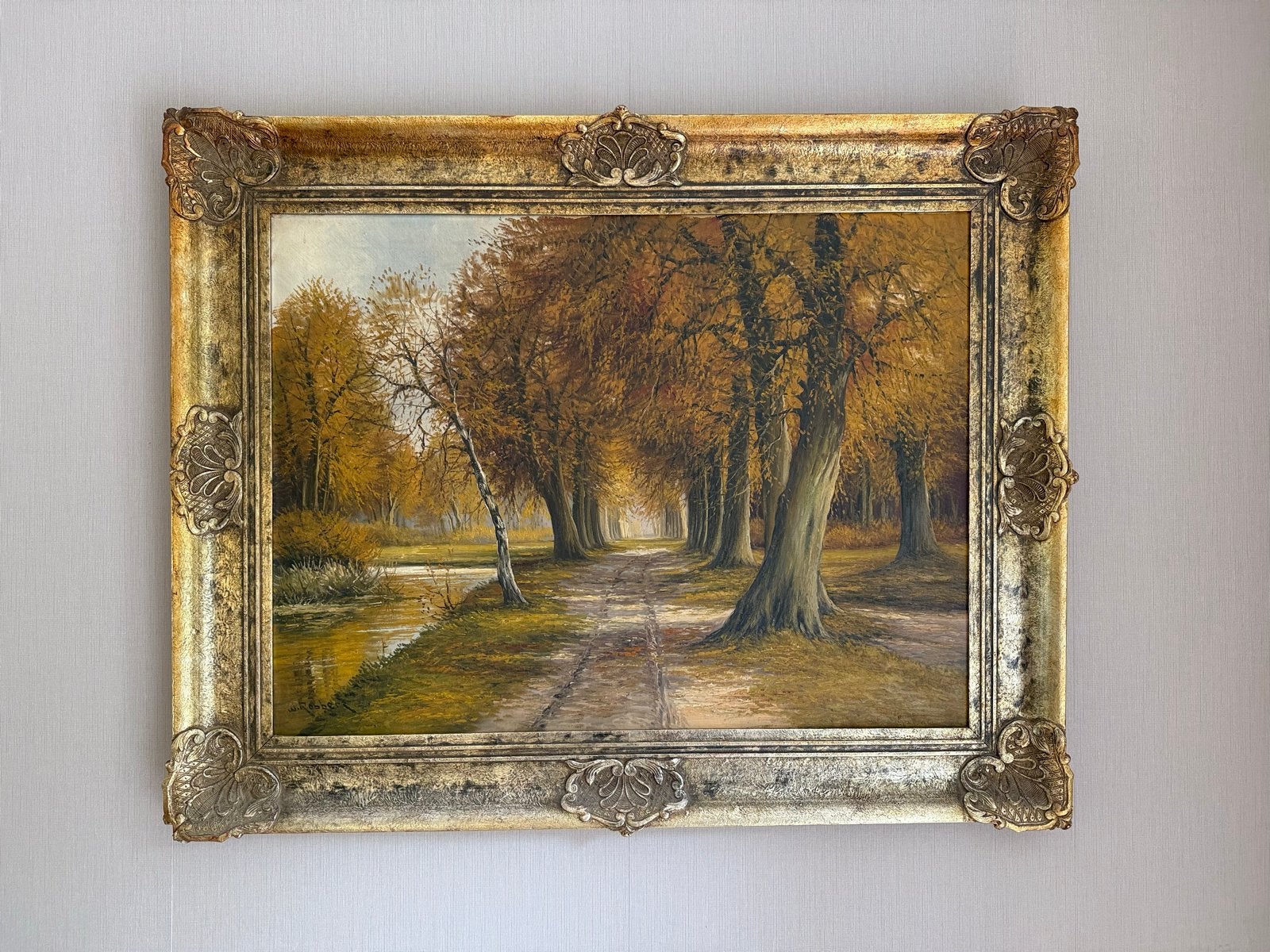 Klassiek landelijk schilderij Herfstlandschap 100x80cm, Ophalen, Ingelijst, Landschap, Doek