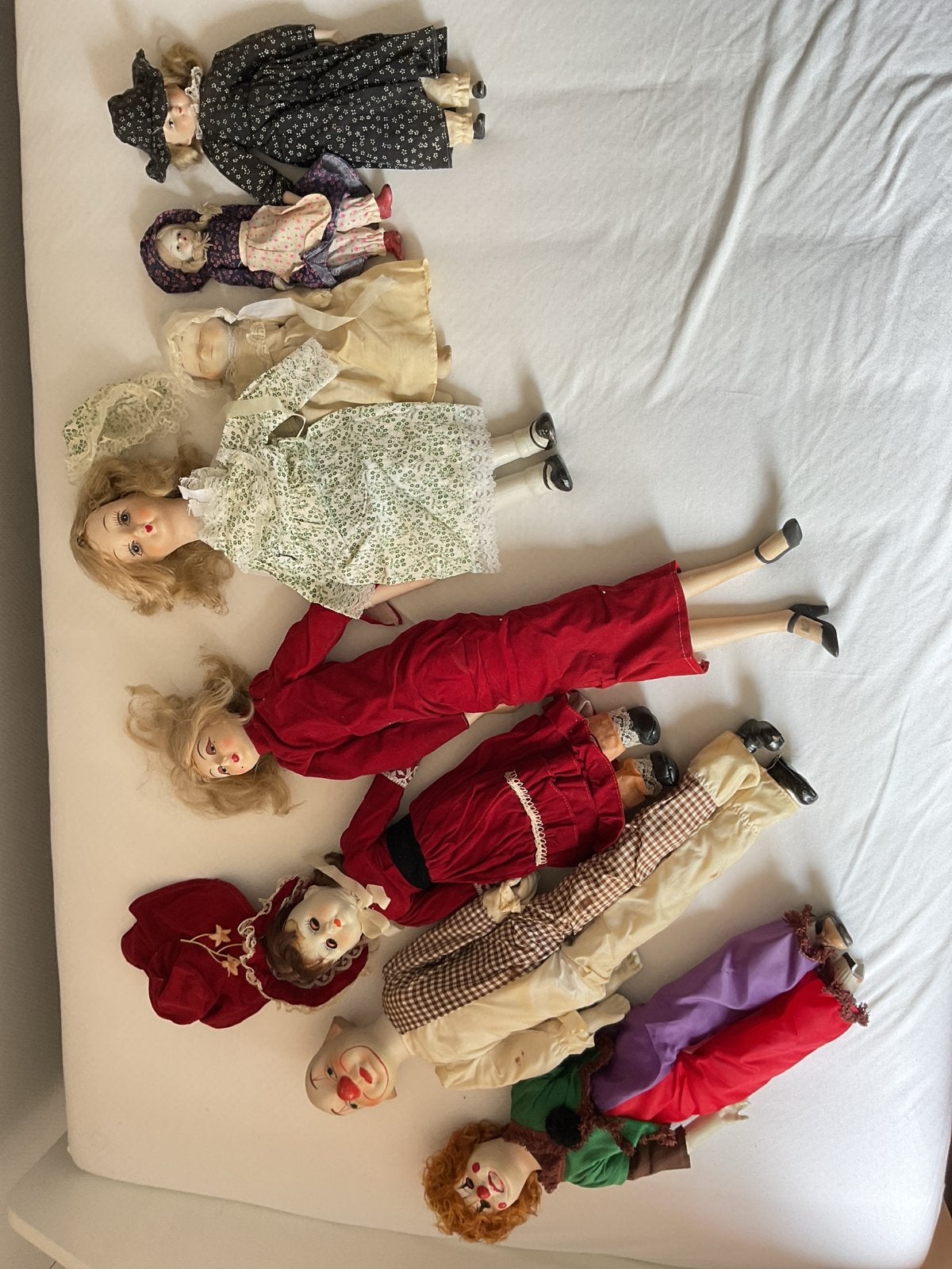 Bijzondere collectie van 7 vintage porseleinen poppen, Verzamelen, Poppen, Ophalen, Gebruikt, Pop