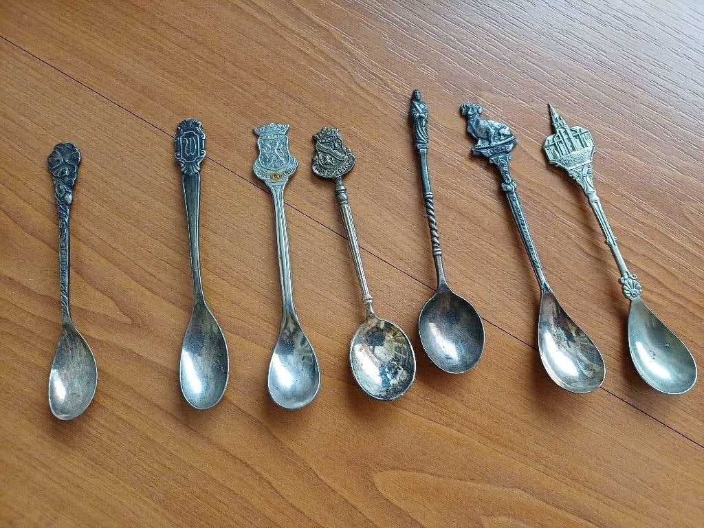 7 vintage lepeltjes deels verzilverd, Antiek en Kunst, Antiek | Bestek, Ophalen of Verzenden