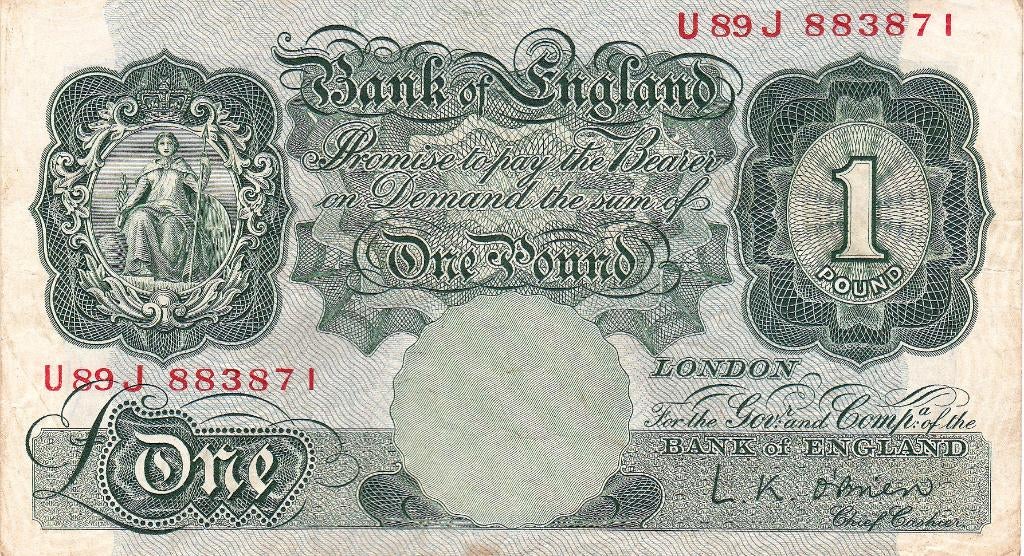 BANK of ENGELAND ONE POUND 1955 - 60, Postzegels en Munten, Ophalen of Verzenden, Overige landen