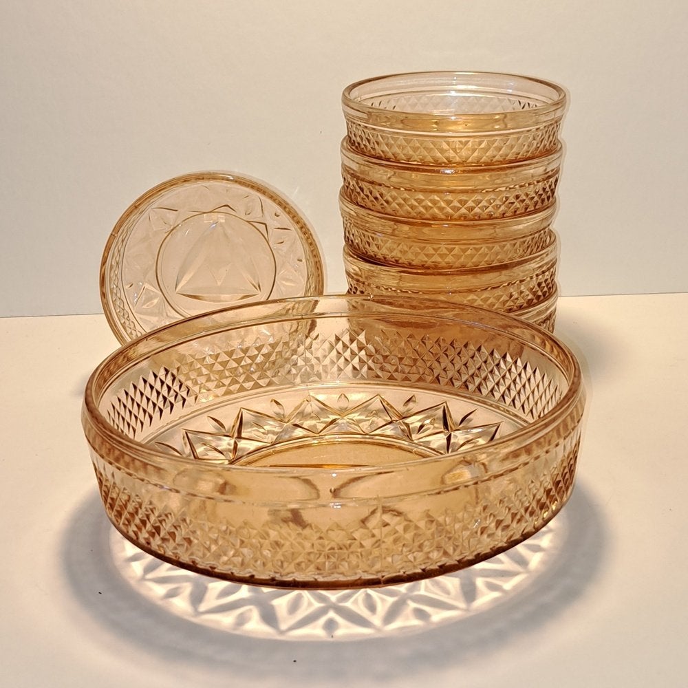 Compote set van roze persglas, Ophalen of Verzenden