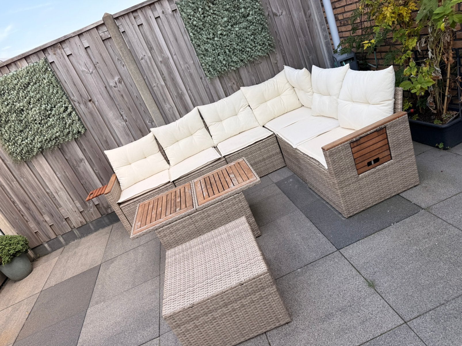Rotan lounge set 7 personen beige, Ophalen, Gebruikt, Rotan, Hocker