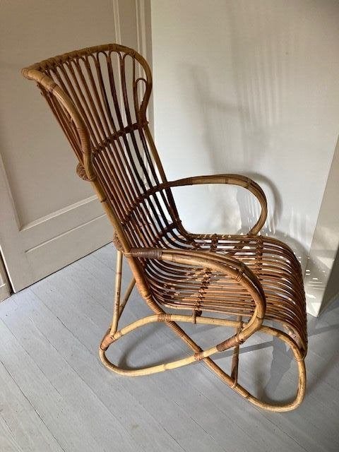 Vintage Rotan Dirk van Sliedrecht Jaren '60 Fauteuil Belse 9, Ophalen, Minder dan 75 cm, Riet of Rotan, Zo goed als nieuw
