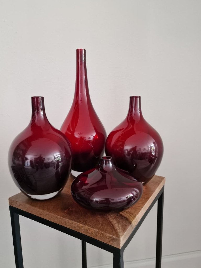 Ikea glazen vazenset, vintage, zgan, 30 cm, Ophalen of Verzenden, Rood, Glas