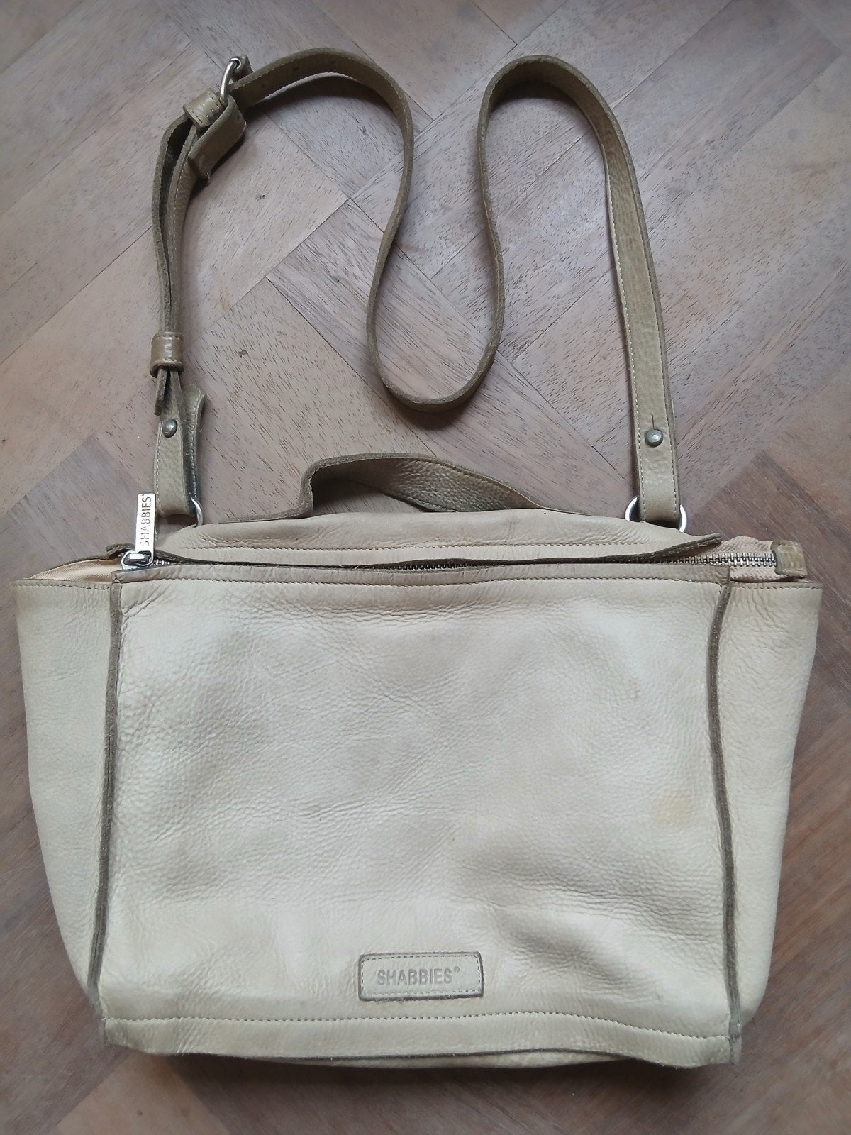 Shabbies Amsterdam leren tas - Grijs/Beige, Ophalen of Verzenden, Gebruikt, Grijs, Handtas