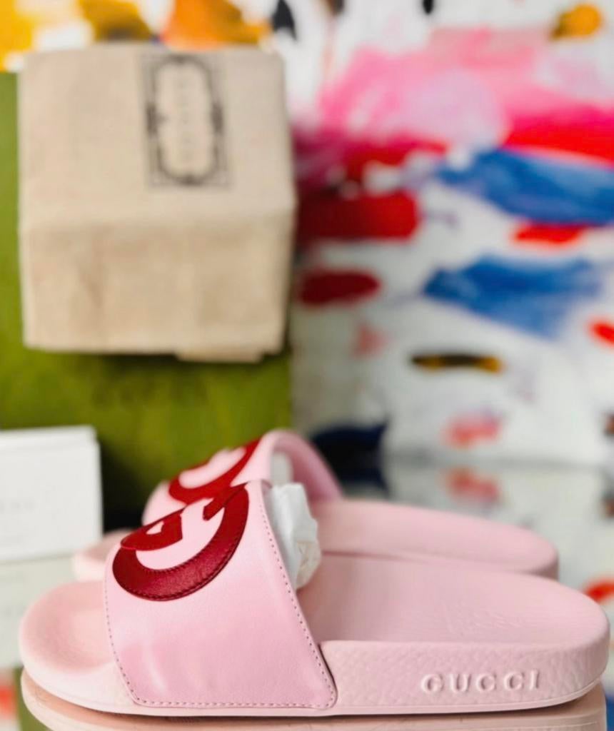 Gucci roze GG nappa lederen slippers maat 33 NIEUW, Schoenen, Customercare@gucci.com, Gucci, Verzenden