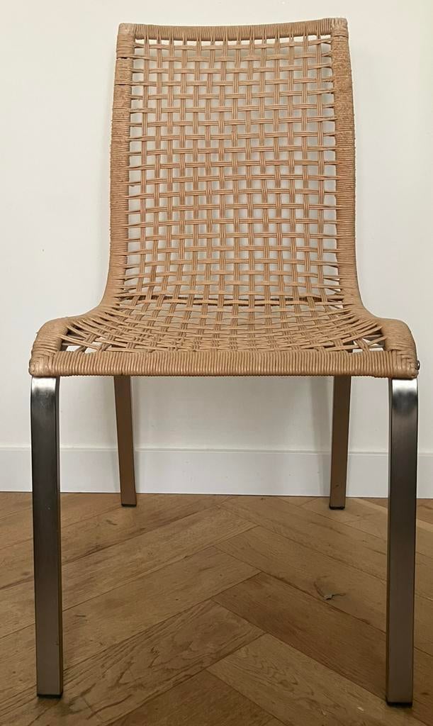 Nandor stoelen 2 stuks RVS poten met riet rieten gevlochten, Ophalen, Gebruikt, Twee, Bruin