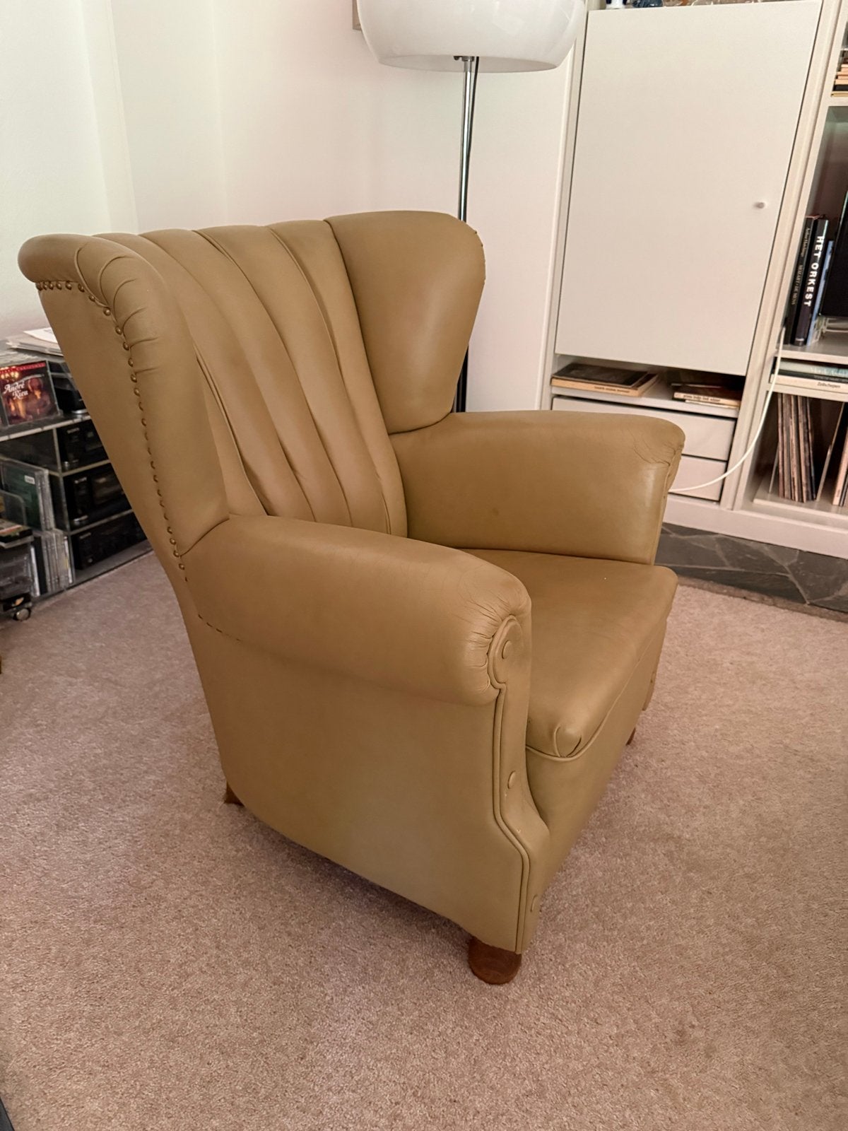 Kalfsleren clubfauteuil - in zeer goede staat, Ophalen, Zo goed als nieuw, Leer, 75 tot 100 cm