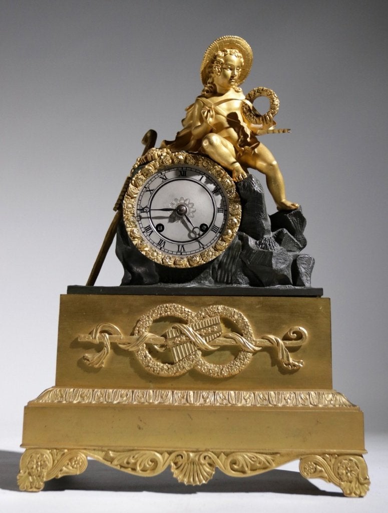 Antieke Empire vuurvergulde pendule schoorsteenklok, Ophalen