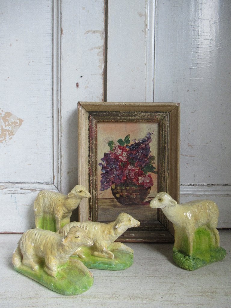 ~ 2 oude liggende schaapjes, gips, bricbracbrocante ~, Antiek en Kunst, Ophalen of Verzenden