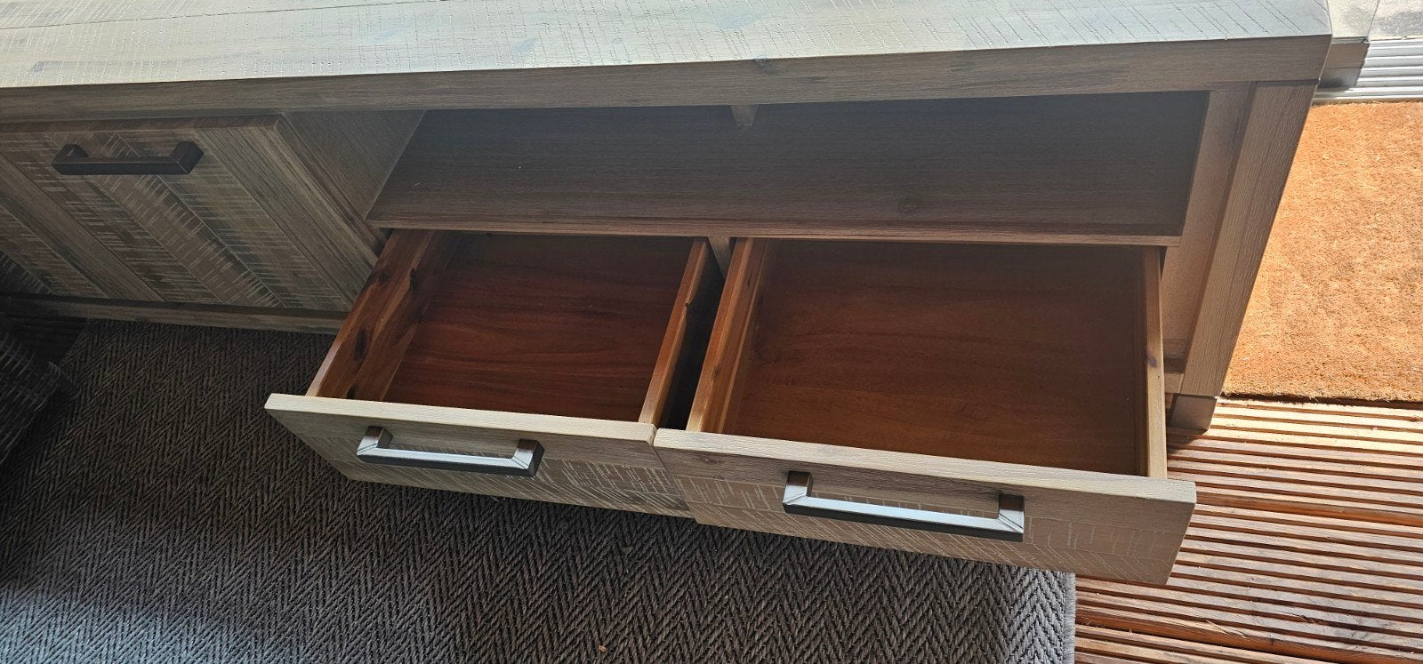 Acacia ice Grey Tv meubel, Huis en Inrichting, Kasten | Televisiemeubels, Ophalen, Zo goed als nieuw, 200 cm of meer, Minder dan 100 cm