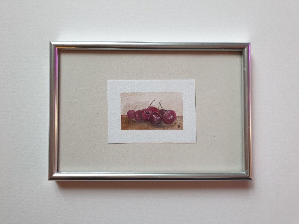 Origineel handgeschilderd miniatuurkunstwerk kersen, Ophalen, Minder dan 50 cm, Nieuw, Minder dan 50 cm