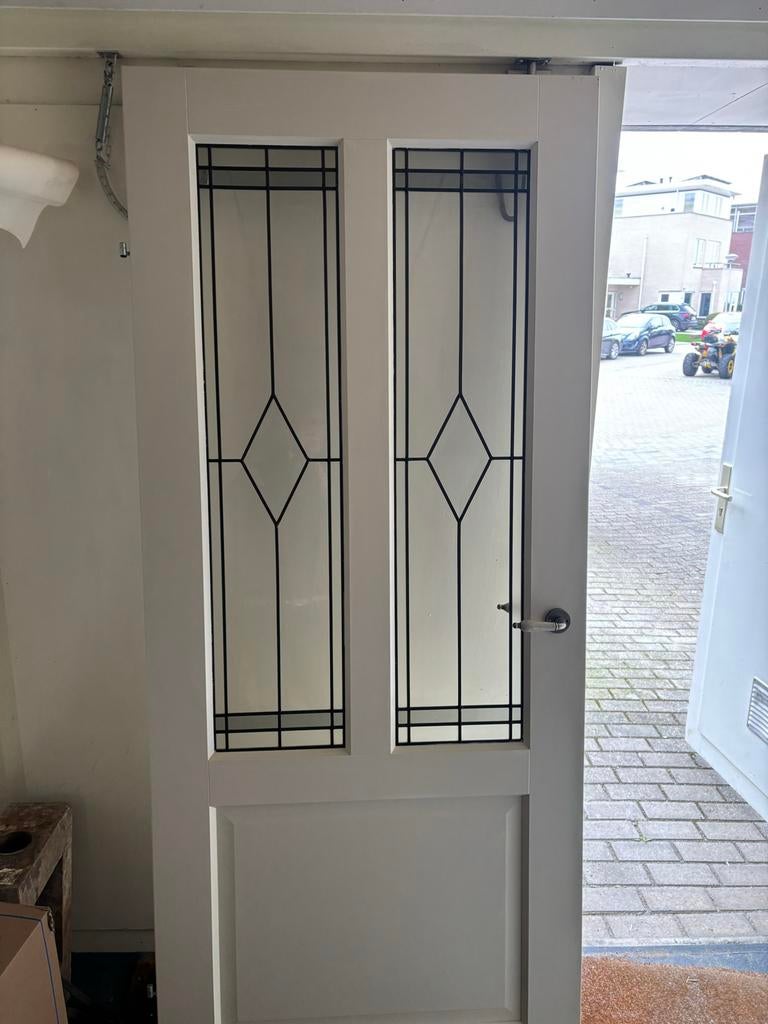 Binnendeur met glas in lood look, Doe-het-zelf en Verbouw, Deuren en Horren, Ophalen, Gebruikt, 80 tot 100 cm, Binnendeur